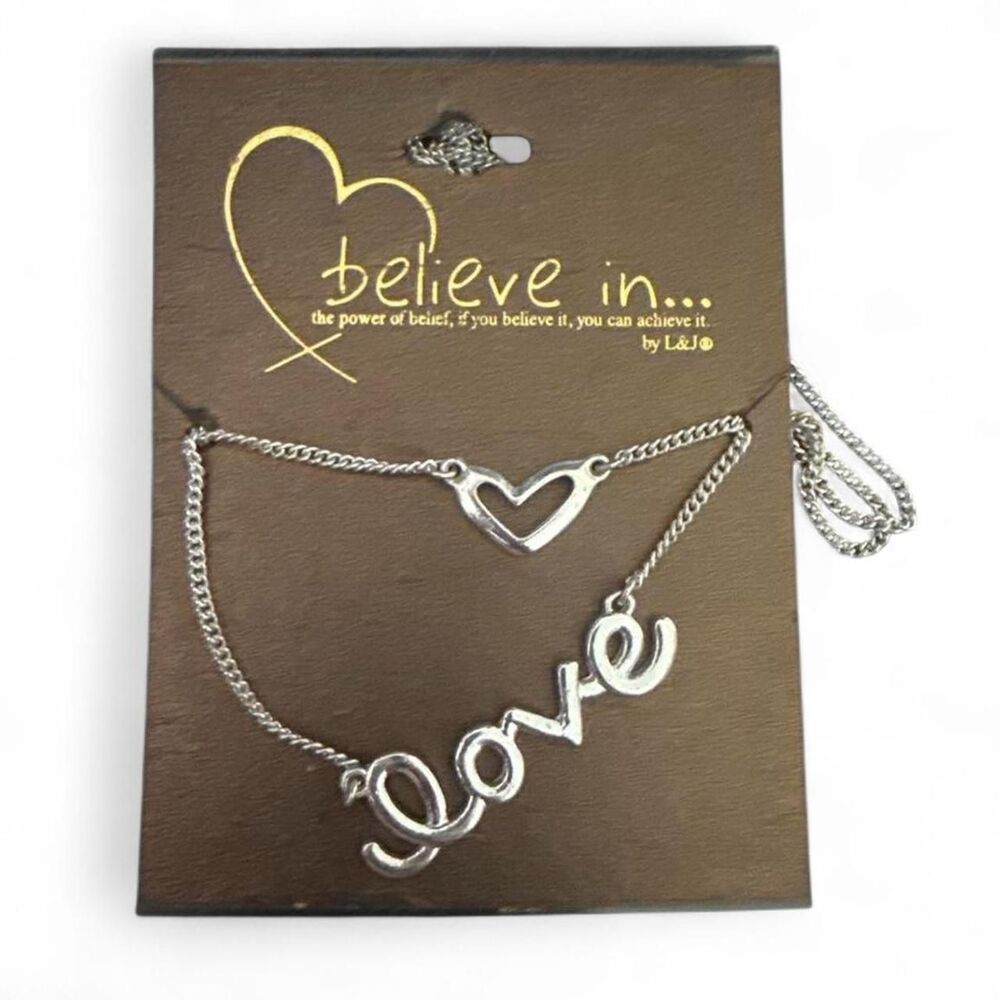 Silver Heart & Love Necklace Set Layered Pendant Gift for Her New
